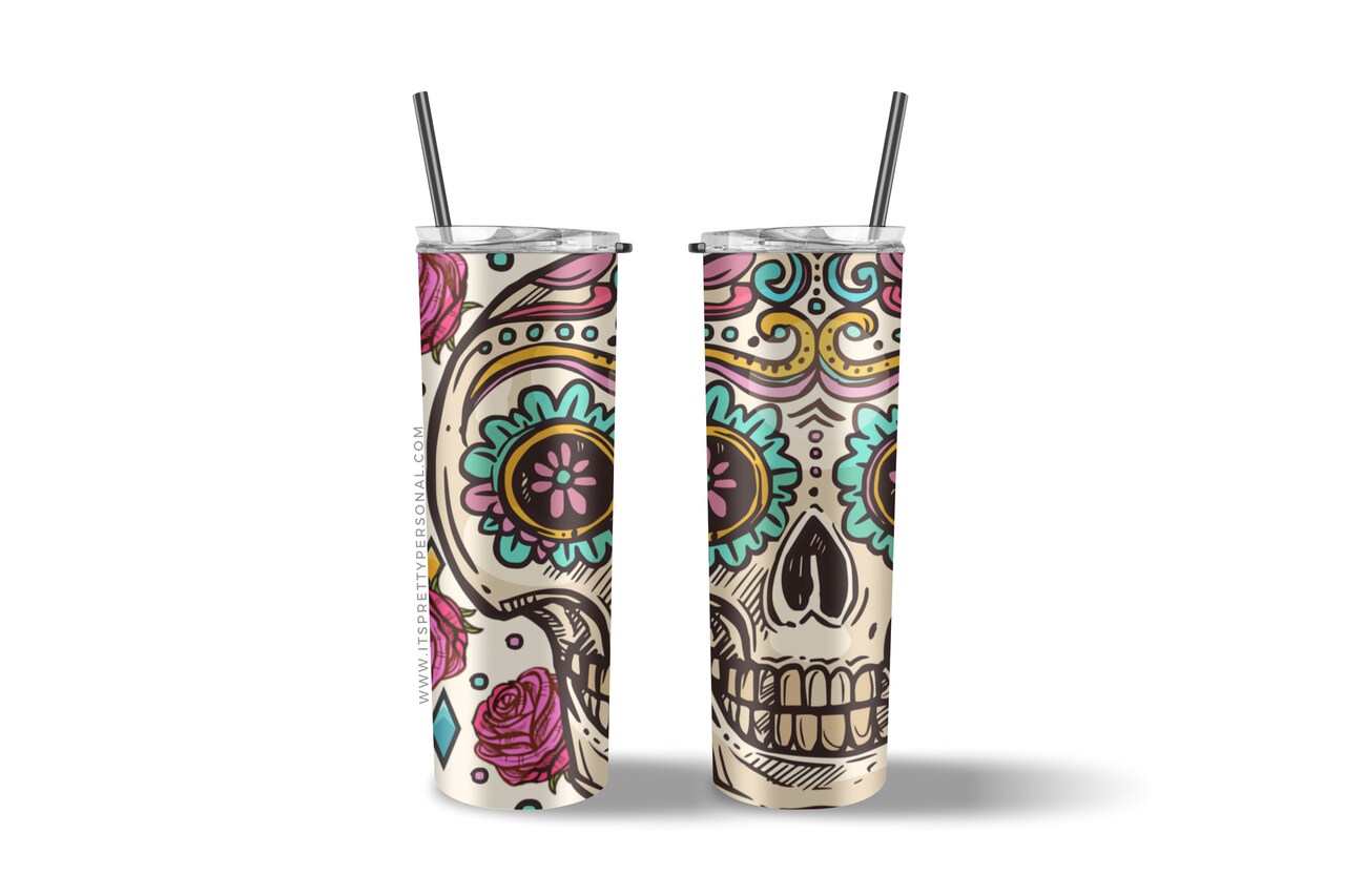 #313 CLEAR Sugar Skull - 20oz Skinny Straight- 9.4" x 8" Pattern Vinyl Wrap